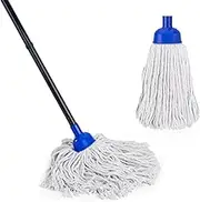 Cotton String Wet Mop Floor Cleaning 125cm Metal Mop Handle and 2 Pcs Microfiber Cotton Mop Replacement Head Refill,Cleaning Home,Kitchen,Office,Garage and Concrete/Tile Floor