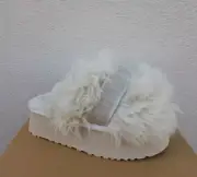 UGG WHITE FLUFF MOMMA SUGAR SLIDE 2" PLATFORM SLIPPERS, WOMEN US 10/ EUR 41 ~NIB