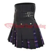 Handmade Black With Masonic Tartan Hybrid Utility Kilt For Men Custom Size Kilt