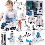 Wbzle Large Space Exploration Astronaut Toys, Rocket Ship Toys for Kids with Spray Effects, Space Shuttle Truck Toy with Light and Sound, Outer Space Playset Series Toys