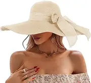 [Fenxxxl] Beach Hats for Womens Floppy Straw Sun Hat Uv Protection Foldable Vacation Hats Wide Brim Packable Travel Hats