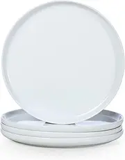 WishDeco Ceramic Dinner Plates Set of 4, Large Serving Plates 27cm/10.5Inch, White Round Porcelain Serving Dishes for Salad, Pizza, Steak, Buffet, Microwave & Dishwasher Safe