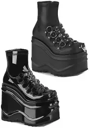 Pleaser Demonia 6 Inch Wedge Platform Stretch Ankle Boot, Inside Zip