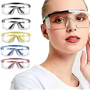 5 PACK Safety Goggles,Over Glasses Eyes Protection Goggles Protective Eyewear Safety Goggles Clear Anti-fog/Anti-Scratch/Splash Safety Glasses Over Prescription Glasses Multiple Colour Set