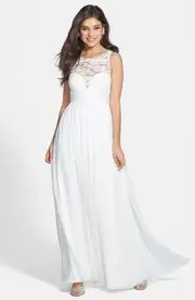 New! $395 Aidan Mattox Embellished Lace & Silk Chiffon Gown Ivory Size 4