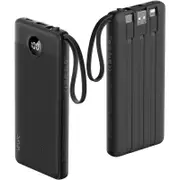 VRURC 10000mAh Power Bank with Built-in 4 Cables, Slim Portable Charger USB C External Cell Phone Battery Pack with 5 Outputs & 2 Inputs, LED Display Compatible with iPhone Samsung Android