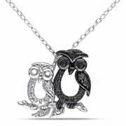 Enhanced Black Natural Diamond Accent Motherly Owl Pendant in Sterling Silver with Beaded Black Rhodium