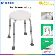 Round Bath Stool Adjustable Height Compact Shower Chair Plastic White
