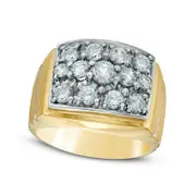 Men's 2.0 CT. T.W. Natural Diamond Square Cluster Comfort Fit Ring in Solid 10K Yellow Gold