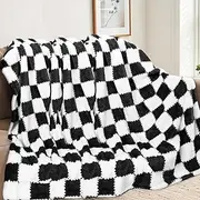 AUTOWT Checkered Throw Blanket, 120 × 200 CM Soft Cozy Reversible Checkerboard Flannel Blanket, Black and White Machine Washable Lightweight Warm Throw Blankets for Couch Sofa Bed Decor