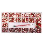 Rhinestones Diamond Glass Red Siam AB Nail Art FlatBack Mix Multi Shape Kit Box