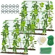 [MQHUAYU] 2 PCS Cucumber Trellis for Climbing Plants Outdoor, Garden Trellis for Raised Bed Garden,Vegetable Grow Supports with Climbing Net for Tomato Bean Squash, Grape Zucchini (2PCS)