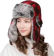 [Fancet] Unisex Warm Aviator Hat Winter Soft Trapper Hat with Faux Fur Windproof Red S/M, red, M
