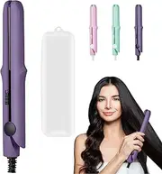 2025 New Mini Dual Purpose Curling Iron, 2 in 1 Mini Curling Wand Flat Iron Hair Straightener, Portable Travel Curling Wand for Hair Type (Purple)