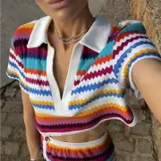 Missoni Zig Zag Cotton Blend Cropped Polo Size 10 NWT Multicolor Chevron
