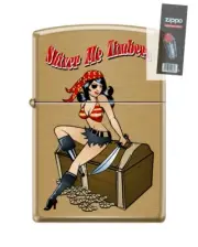 Zippo 82135 pirate girl treasure chest peg leg woman Lighter + FLINT PACK