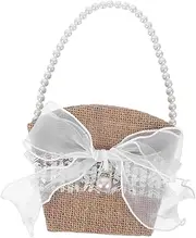FUTUREORYY Flower Girl for Weddings: Linen Decorative Basket with Romantic Bowknot Candy Petal Storage Holder for Weddings Parties and Rustic Home Decor