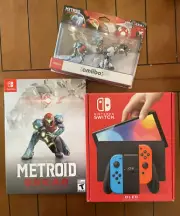 NEW! Nintendo Switch OLED System + Metroid Dread Special Edition + Amiibo Bundle