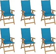 Garden Chairs 6 pcs with Blue Cushions Solid Teak Wood,Outdoor Chairs 44.75KG-3065564