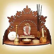 Heartily® Floral Beautiful Wooden Pooja Mandir for Home Temple for Home and Office Pooja Stand Modern Puja Mandir for Home or Shop Wall (Height- 9.85, Length- 12, Width-8.75 Inch)