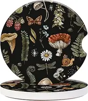 CLEVI 2 Pack Universal Ceramic Car Nature Mushroom Pattern,Vintage Ceramic Stone with A Finger Notch for Easy Removal of Car Cup Holder Coaster