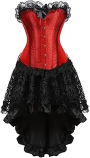 [Hengzhifeng] Women Corset Skirt Steampunk Lace Overlay Bustiers Party Dress