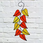 Fall Tree Branch Colorful Leaves Stained Glass Suncatcher Window Hanging Panel