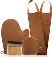 FUNAN Self Tanning Applicator Kit with Tanning Glove for Self Tan Mitt, Back Lotion Applicator, Mini Mitt and Ultra Soft Self Tanner Brush Bamboo Kabuki Brush, Brown