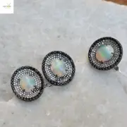 Pave Diamond Jewelry Set Opal Spinel Stud Earrings 925 Sterling Silver Ring Gift