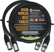 WORLDS BEST CABLES 2 Units - 6 Foot - Gotham GAC-4/1 (Black) - Star Quad, Dual Shielded Balanced Male to Female Microphone Cables with Amphenol AX3M & AX3F Silver XLR Connectors - Custom Made