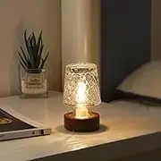 GZWANHANGMY Mini Soft Warm LED Night Light, Battery Operated Portable Glass Lamp with Timer, Art Deco Style, Crystal Color, for Adults