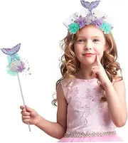 UPKOCH 1Set Mermaid Crown Headband Costume Wand for Reusable Fairy Accessories for Cosplay Birthday Parties Festivals Sparkly Sequin Design for Dress Up Fun