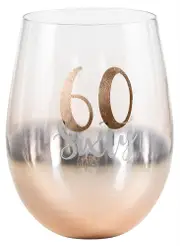 Rose Gold Stemless 60th Birthday Wine Glass
