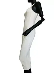 NWT DVF Lacer Back Midi Sheath Dress Size S White Ivory Stretch Textured Comb