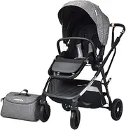 Destiny Grey Convertible 2in1 Aluminium Alloy Pram Stroller Bassinet, Stroller Bag, Inner Cushion Included
