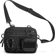 [Fitdom] Black Small Tactical Messenger Bag For Men. This EDC Has Multiple Ways to Carry as Sling, Shoulder, Crossbody, Waist.