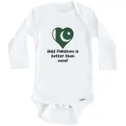 Half Pakistani Is Better Than None Pakistan Flag Heart Long Sleeve Baby Bodysuit
