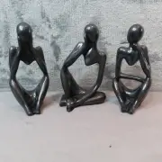 THINKER STATUES Figurines Shimmer Black Resin Abstract Art Set Of 3 New Decor