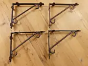 4 PCS CAST IRON SHELF BRACKETS CORNER BRACE CORBELS PLANT HOOKS LARGE RUSTIC