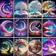 Rousp 12 Pack Diamond Painting Art Kits for Adults Tree of Life Diamond Painting Tiny Fun Round Drill Beginners Art Craft Kits for Gifts Home Wall Decor 12x16 Inch