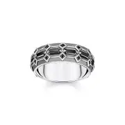 THOMAS SABO Ring Wide Crocodile Shell with Stones Silver Blackened