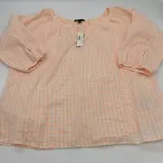 J Crew Peasant Top Drawstring Blouse NWT Medium Orange Dot