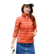 Nevenka Womens Lightweight Puffer Jacket Winter Stand Collar Short Coat-Orange