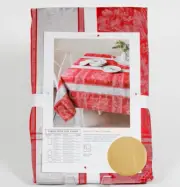 Ornate Poinsettia Red Gray Floral Holiday 70" Round Tablecloth NWT