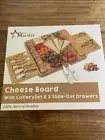 Macstar Cheese Board 100% Natural Bamboo With Cutlery & Slide Out Drawers