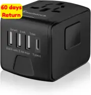 Universal Travel Power Adapter 2.4A USB-A 3.0A Type-C Worldwide Plug Black