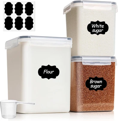 Flour Sugar Storage Containers Set of 3 (5.2L/166Oz) (2.5L/78Oz*2), Large Airtig