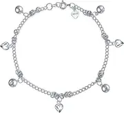 [Bling Jewelry] Sturdy Simple Station Crystal Green Bead Jingle Bell & Heart Ball Anklet Ankle Bracelet For Women Teens .925 Sterling Silver 9-10 Inch Adjustable