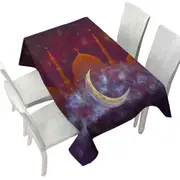 Purplish Art Painting Mosque and Crescent Moon Tablecloth