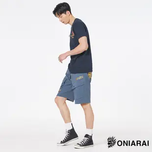 BLUE WAY 鬼洗 ONIARAI - 男款 和藝術日式元素針織休閒短褲(墨藍)